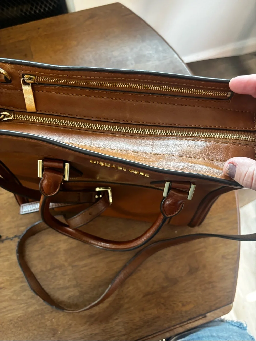 Michael Kors Brown Structured Satchel Handbag Gold Hardware Shoulder Strap